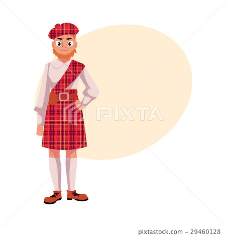 Scottish man in national clothes, red tartan beret Scottish man in national clothes, red tartan beret 29460128