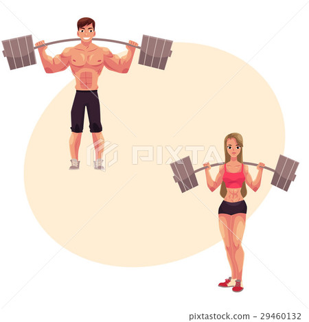 Man and woman bodybuilders, weightlifters working Man and woman bodybuilders, weightlifters working 29460132