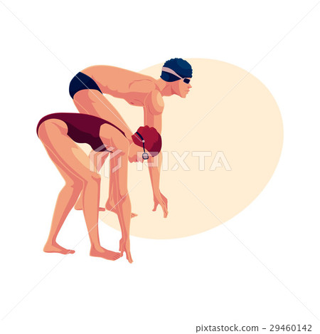 Female swimmer in starting position, ready do dive 29460142