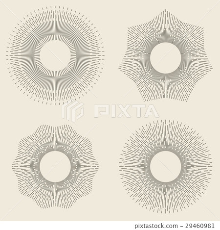 Abstract vintage line art sun bursts vector set 29460981