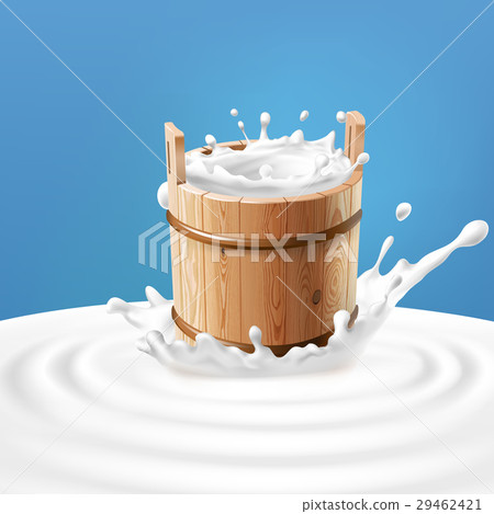 插图素材: vector illustration of a wooden bucket with milk