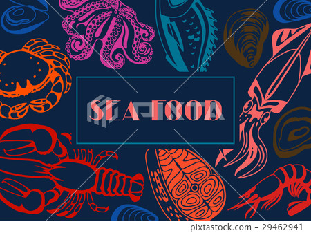 Background with various seafood. Illustration of Background with various seafood. Illustration of 29462941