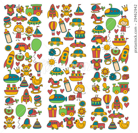 Vector doodle set with toys for shop, store Vector doodle set with toys for shop, store 29462942