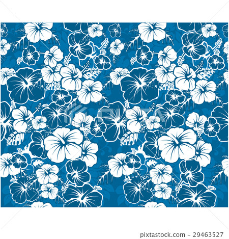 Blue floral seamless Hawaiian background  29463527