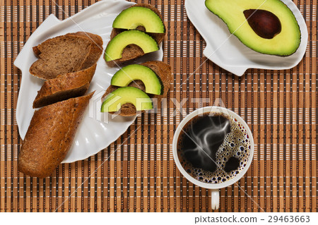 Simple healthy breakfast on the wooden mat 29463663