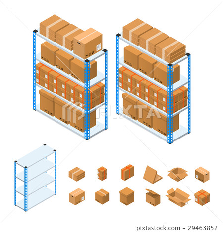 Warehouse Shelves Set Isometric View. Vector 29463852