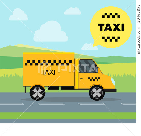 Taxi Service Moving Car on a Landscape Background 29463853