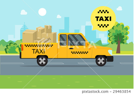 Taxi Service Moving Car on a Landscape Background 29463854