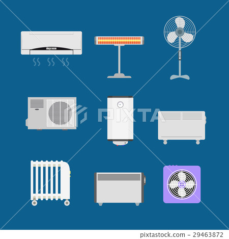 Cartoon Heating Devices Color Icons Set. Vector 29463872
