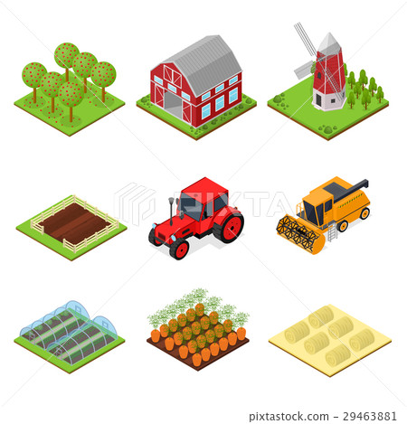 Farm Color Icons Set Isometric View. Vector - Stock Illustration ...