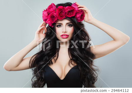 Sexy Brunette Model with Long Permed Hair  29464112