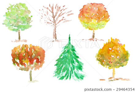 Hand-painted watercolor illustration Spring, summer, autumn, winter Various trees 29464354
