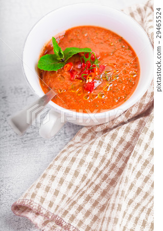 Bowl of Fresh tomato soup Gazpacho. 29465524