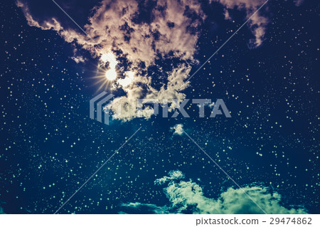 Amazing dark night sky with many stars, moon. 29474862