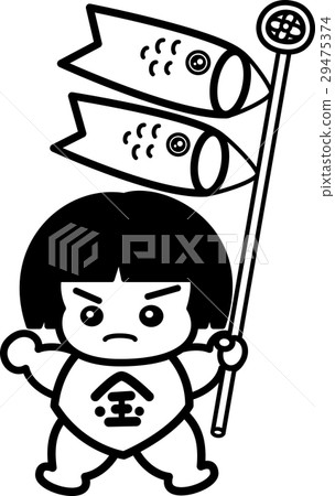 Koinobori and Kintaro black and white line drawing coloring picture 29475374