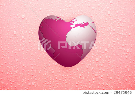 water drop on pink surface and heart-shape earth water drop on pink surface and heart-shape earth 29475946