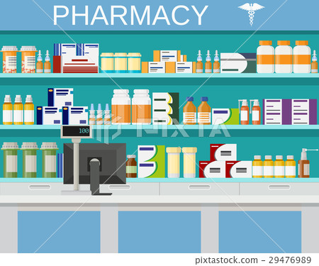 Modern interior pharmacy and drugstore. Modern interior pharmacy and drugstore. 29476989