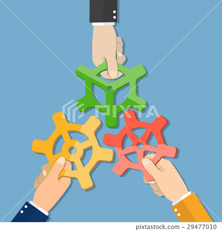 Cartoon businessmans hands joining gears 29477010