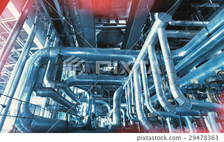 Steel pipelines and cables in blue tones 29478363