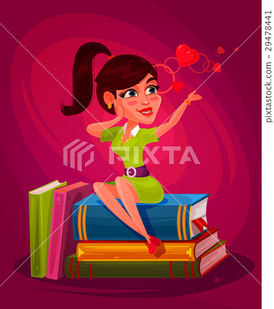 Vector illustration of a young girl sitting on the - Stock Illustration ...