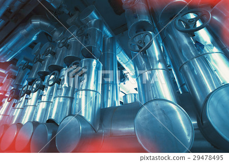 Steel pipelines and cables in blue tones 29478495