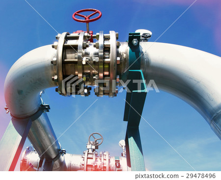 Steel pipelines and valves against blue sky Steel pipelines and valves against blue sky 29478496