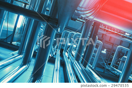 Steel pipelines and cables in blue tones Steel pipelines and cables in blue tones 29478535