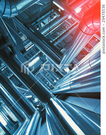 Steel pipelines and cables in blue tones 29478536