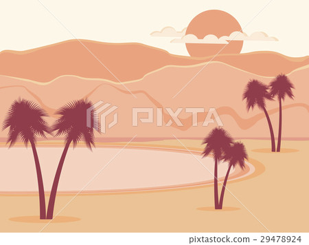 Oasis with palm trees. Desert. Vector illustration 29478924