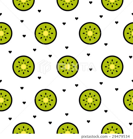 Kiwi fruit slices seamless green pattern on white. 29479534
