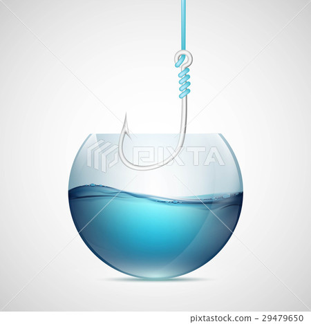 Fishing hook in an empty aquarium with water. 29479650