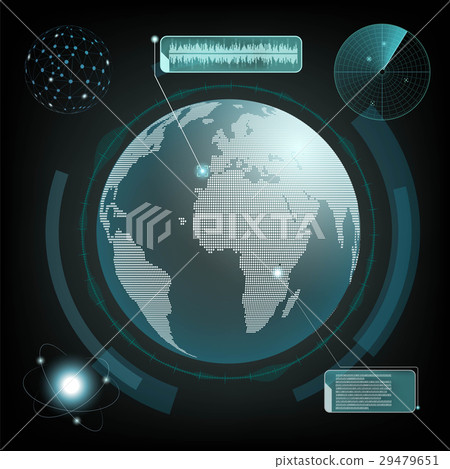 HUD interface with planet earth and radar. 29479651