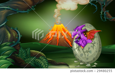 Purple dragon hatching egg in deep forest 29480255