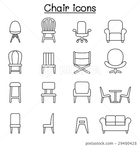 Chair & Furniture icon set in thin line style - Stock Illustration ...