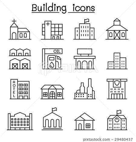 Building icon set in thin line style - Stock Illustration [29480437 ...