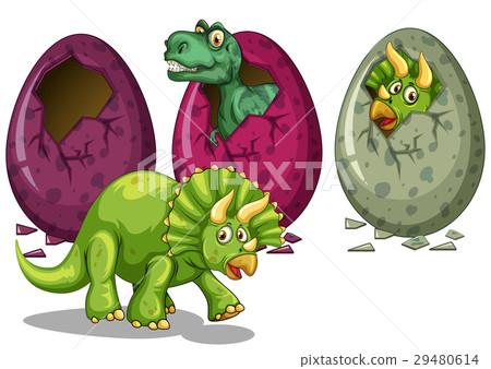 Three types of dinosaurs hatching eggs 29480614