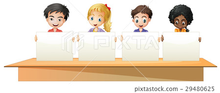 Boys and girls holding white papers 29480625