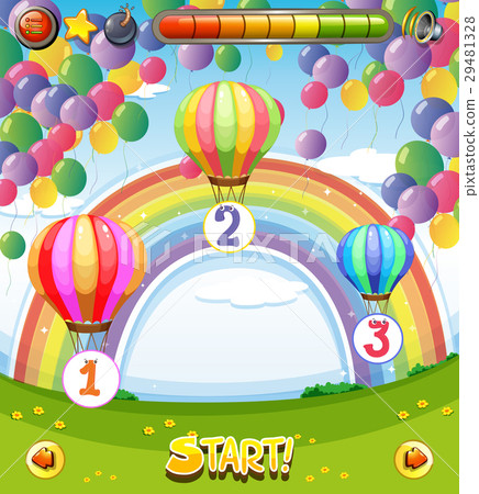 Game template with balloons in the sky background 29481328