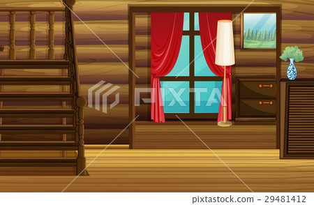 Room with wood furniture and stairs Room with wood furniture and stairs 29481412