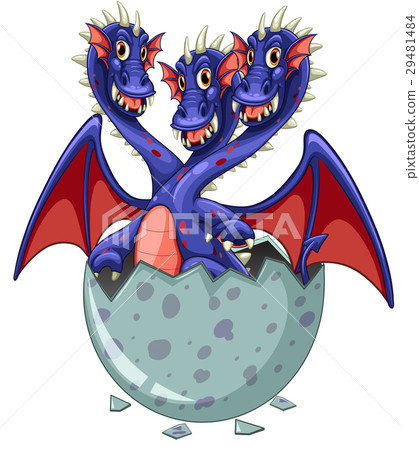 Three headed dragon in grey egg 29481484