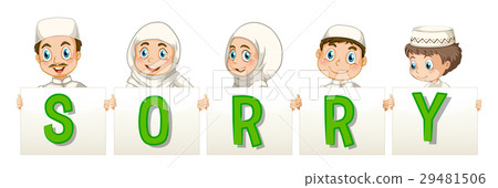 Muslim family holding word for sorry Muslim family holding word for sorry 29481506