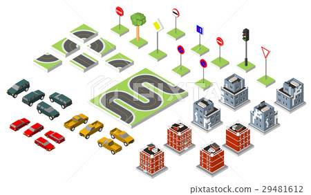 Set Isometric road and Vector Cars, Common road - Stock Illustration ...