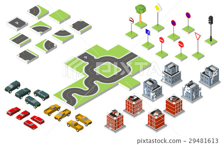 Set Isometric road and Vector Cars, Common road 29481613