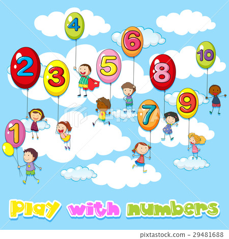 Children and balloons with numbers 29481688