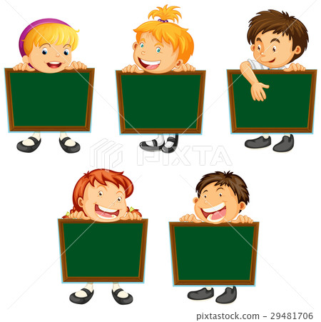 Happy children holding green boards Happy children holding green boards 29481706