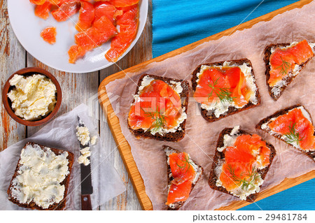 toasts with cream cheese and salmon 29481784
