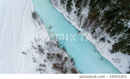 Winter landscape with snow forest and the blue Winter landscape with snow forest and the blue 29481801