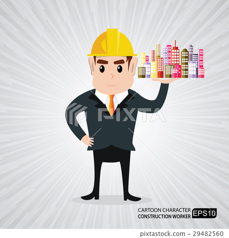 Cartoon engineer holding building. - Stock Illustration [29482560] - PIXTA