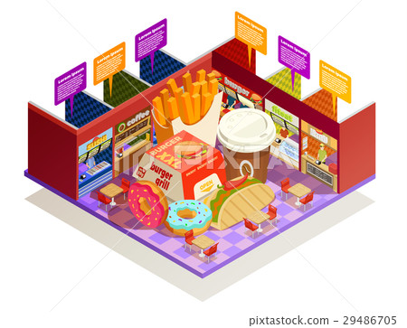 Food Court Interior Elements Isometric Composition 29486705