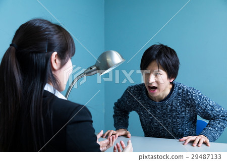 Female police officer male suspect interrogation interrogation room Female police officer male suspect interrogation interrogation room 29487133